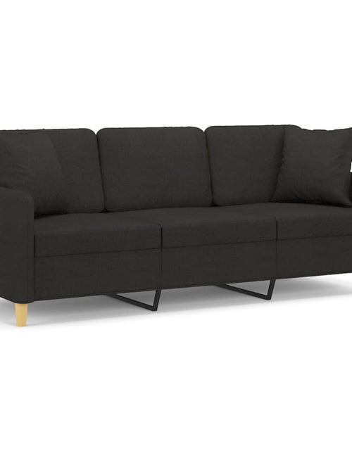 Încărcați imaginea în vizualizatorul Galerie, Canapea cu 3 locuri cu pernuțe, negru, 180 cm, textil
