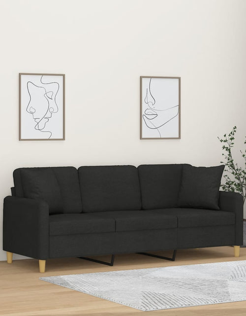 Загрузите изображение в средство просмотра галереи, Canapea cu 3 locuri cu pernuțe, negru, 180 cm, textil
