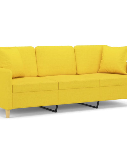 Încărcați imaginea în vizualizatorul Galerie, Canapea cu 3 locuri cu pernuțe, galben deschis, 180 cm, textil
