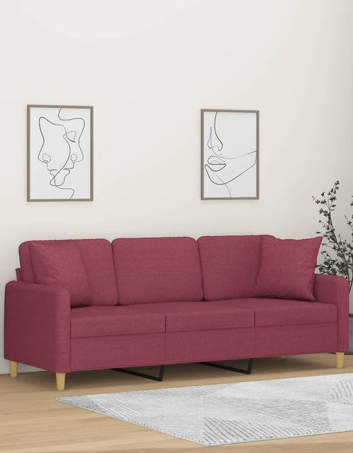 Загрузите изображение в средство просмотра галереи, Canapea cu 3 locuri cu pernuțe, roșu vin, 180 cm, textil
