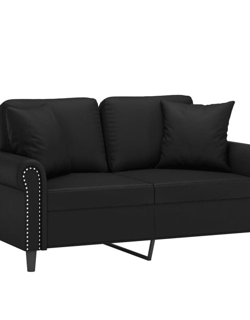 Încărcați imaginea în vizualizatorul Galerie, Canapea cu 2 locuri cu pernuțe, negru, 120 cm, piele ecologică
