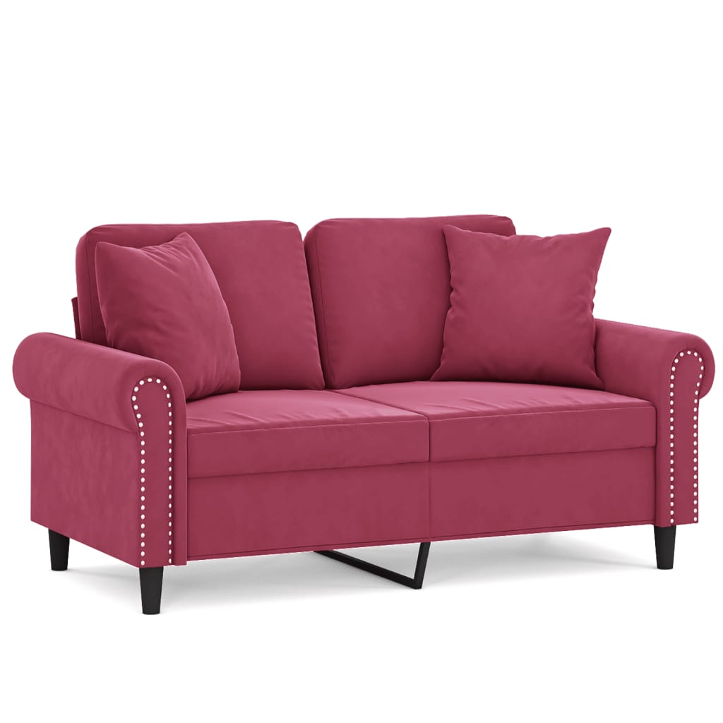 Canapea cu 2 locuri cu pernuțe, roșu vin, 120 cm, catifea