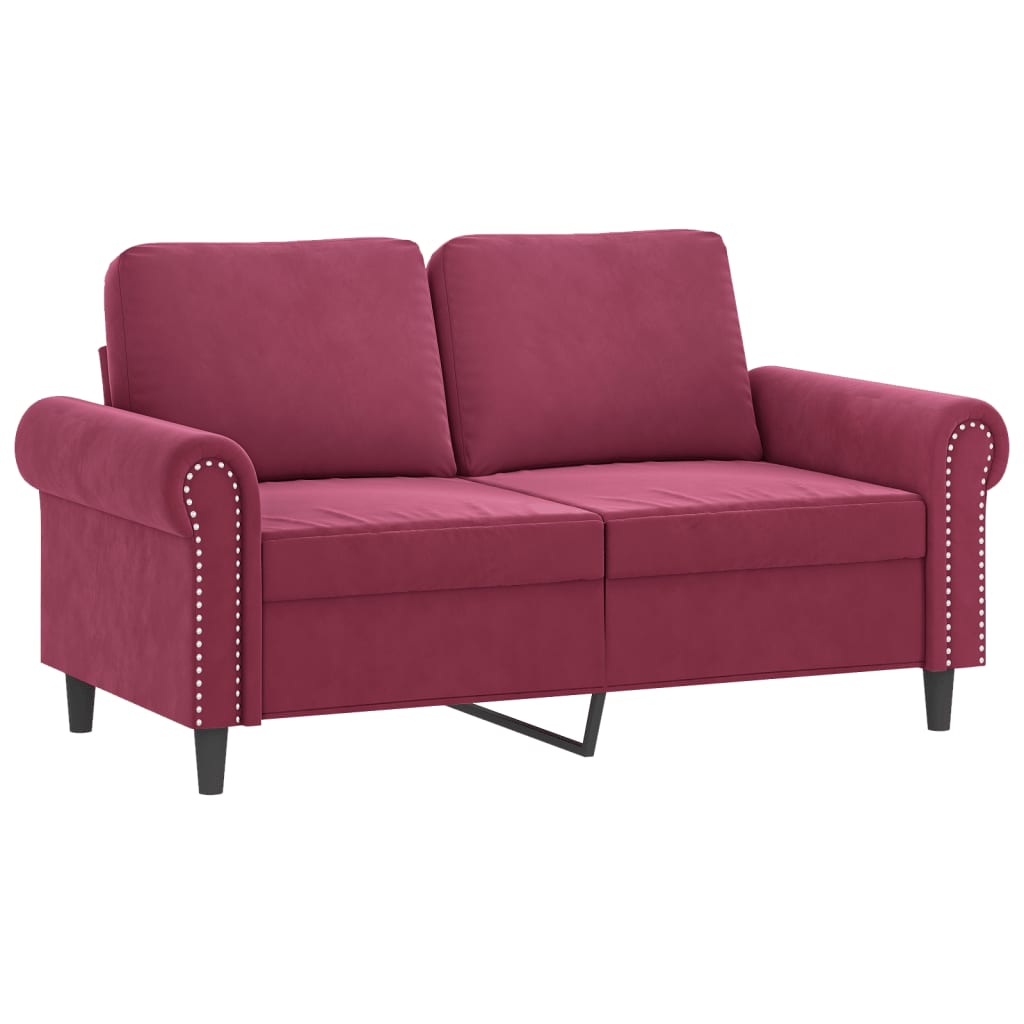 Canapea cu 2 locuri cu pernuțe, roșu vin, 120 cm, catifea