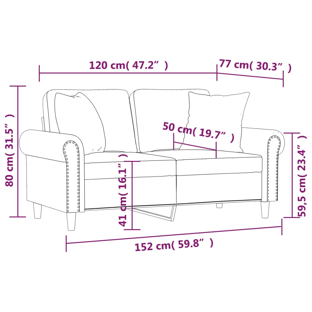 Canapea cu 2 locuri cu pernuțe, negru, 120 cm, catifea