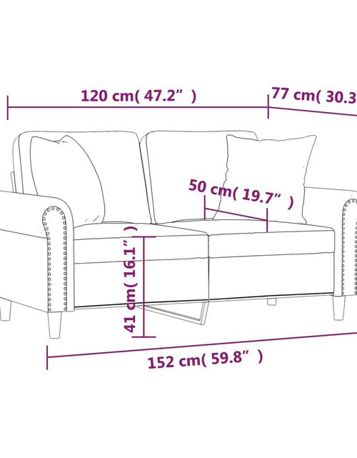 Încărcați imaginea în vizualizatorul Galerie, Canapea cu 2 locuri cu pernuțe, crem, 120 cm, catifea
