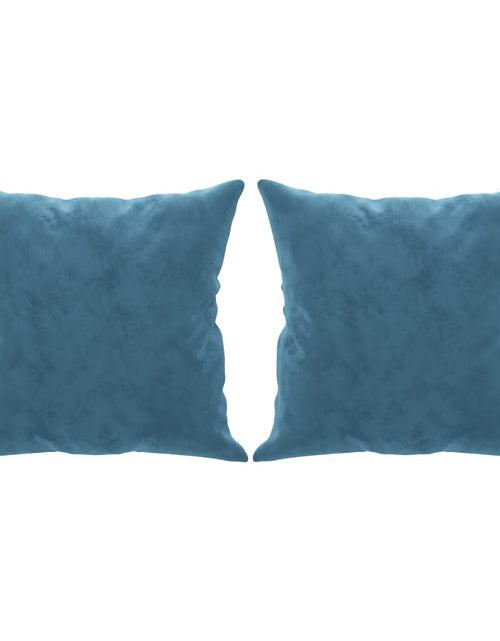 Încărcați imaginea în vizualizatorul Galerie, Canapea cu 2 locuri cu pernuțe, albastru, 120 cm, catifea
