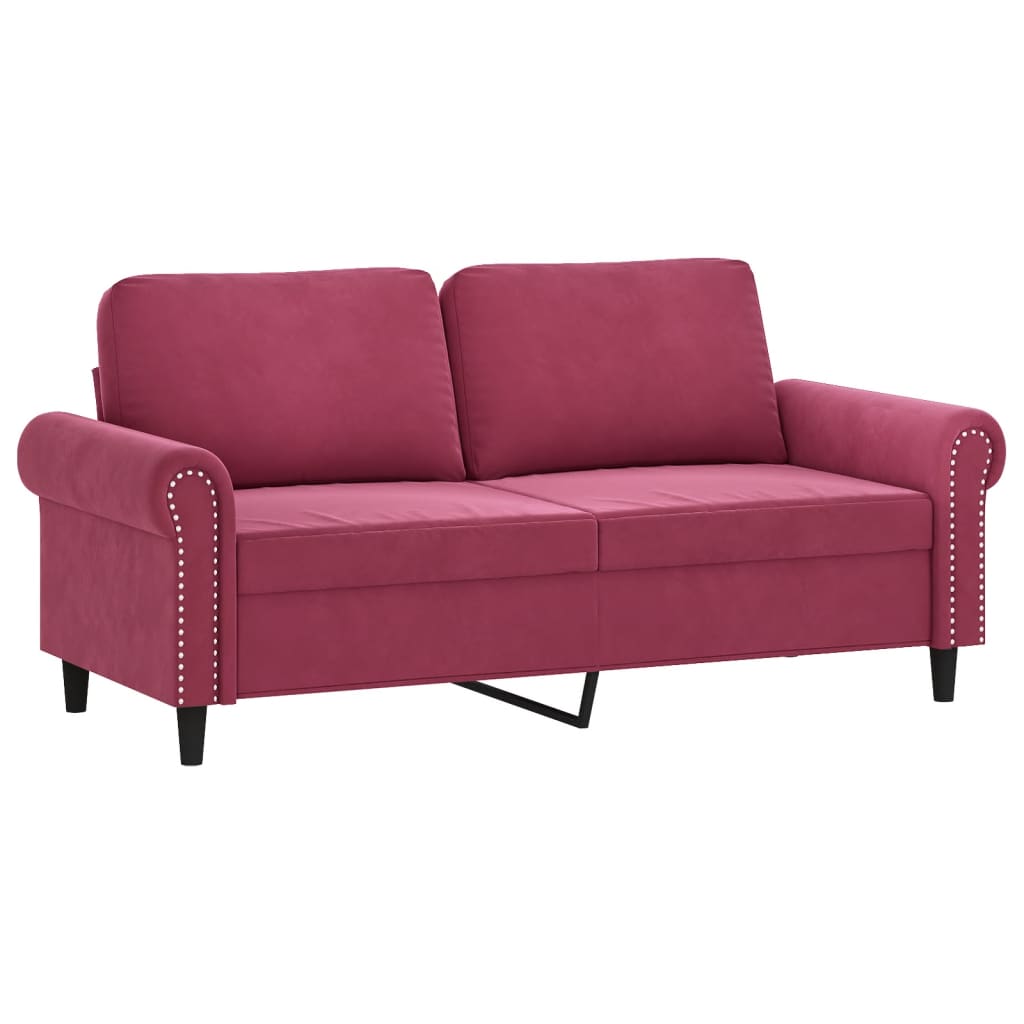 Canapea cu 2 locuri cu pernuțe, roșu vin, 140 cm, catifea