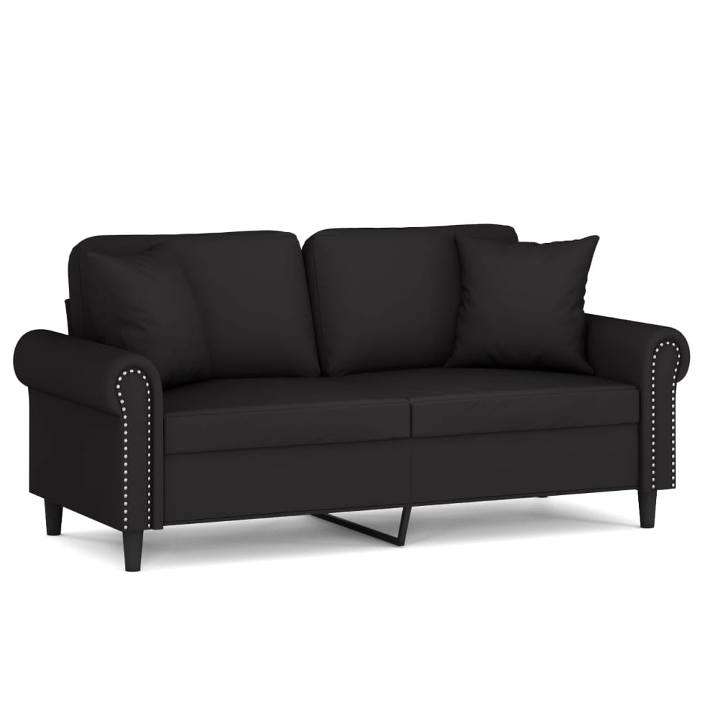 Canapea cu 2 locuri cu pernuțe, negru, 140 cm, catifea