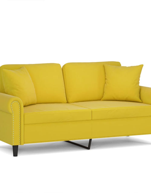 Încărcați imaginea în vizualizatorul Galerie, Canapea cu 2 locuri cu pernuțe, galben, 140 cm, catifea
