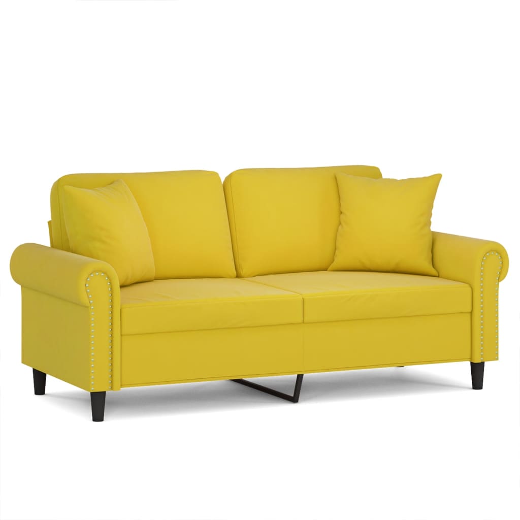 Canapea cu 2 locuri cu pernuțe, galben, 140 cm, catifea