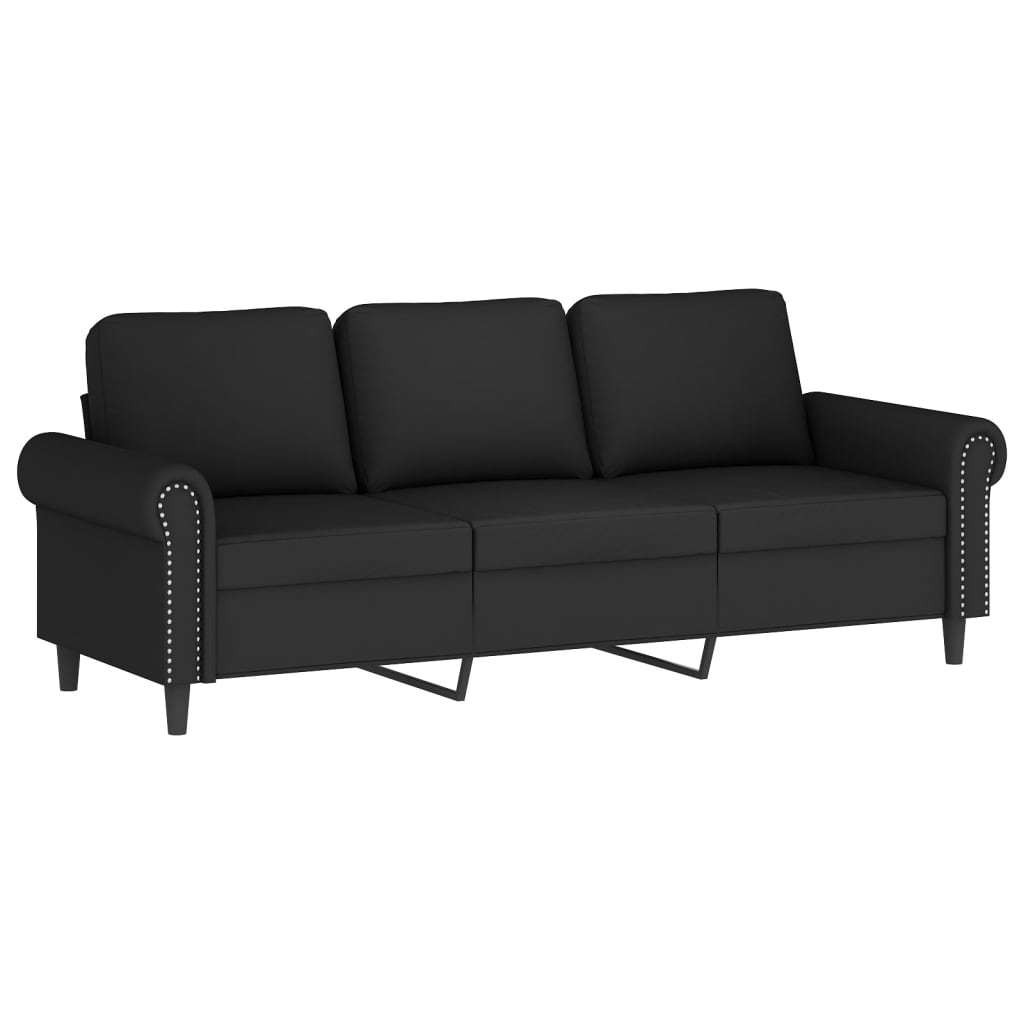 Canapea cu 3 locuri cu pernuțe, negru, 180 cm, catifea
