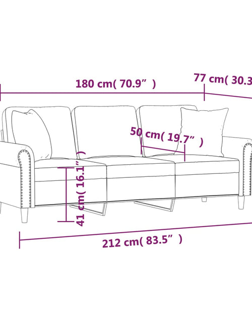 Загрузите изображение в средство просмотра галереи, Canapea cu 3 locuri cu pernuțe, crem, 180 cm, catifea
