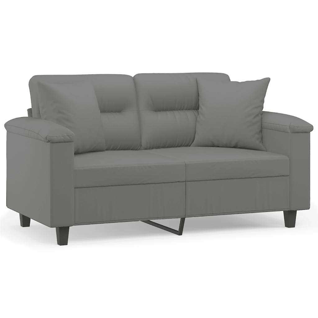 Canapea cu 2 locuri, cu perne, gri, 120 cm, microfibră
