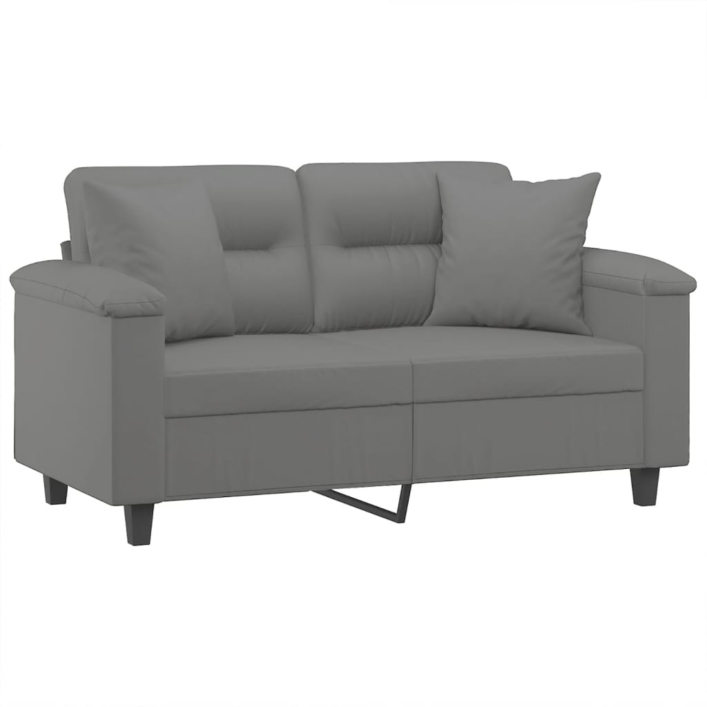 Canapea cu 2 locuri, cu perne, gri, 120 cm, microfibră