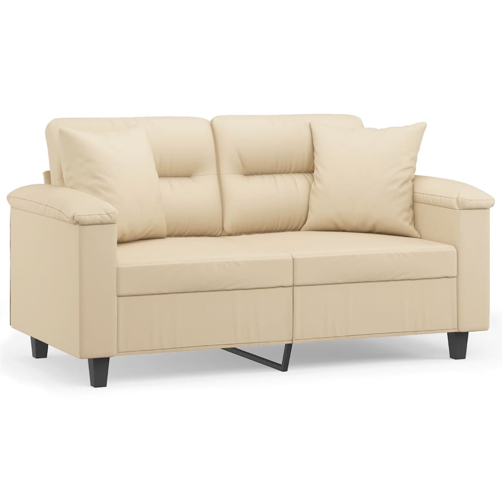 Canapea cu 2 locuri, cu perne, crem, 120 cm, microfibră