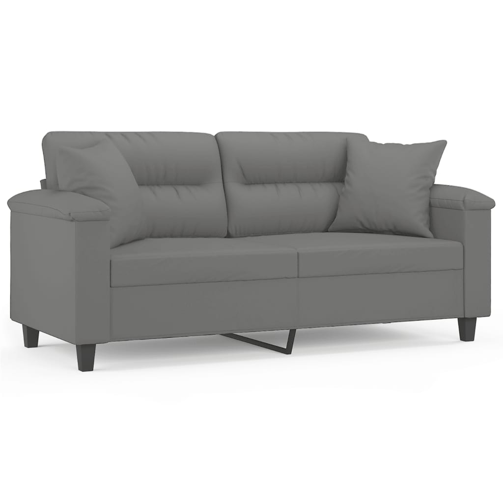 Canapea cu 2 locuri, cu perne, gri, 140 cm, microfibră