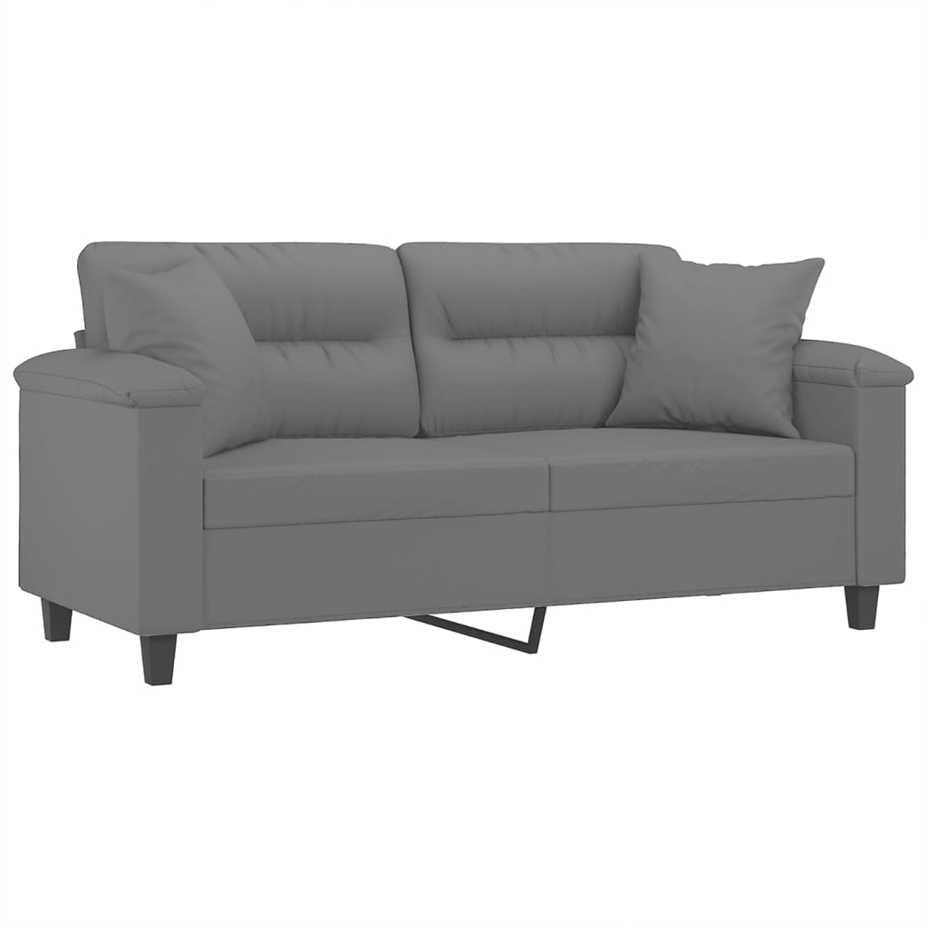 Canapea cu 2 locuri, cu perne, gri, 140 cm, microfibră