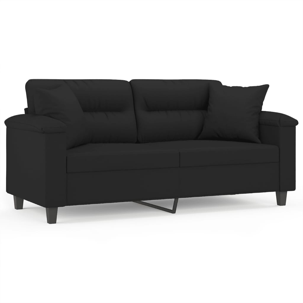 Canapea cu 2 locuri, cu perne, negru, 140 cm, microfibră