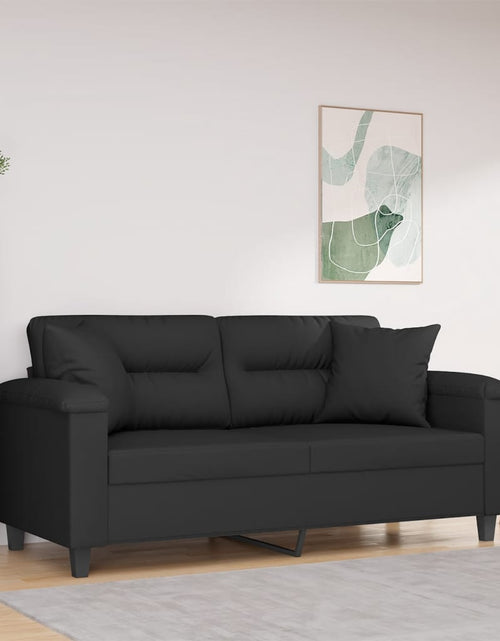Încărcați imaginea în vizualizatorul Galerie, Canapea cu 2 locuri, cu perne, negru, 140 cm, microfibră
