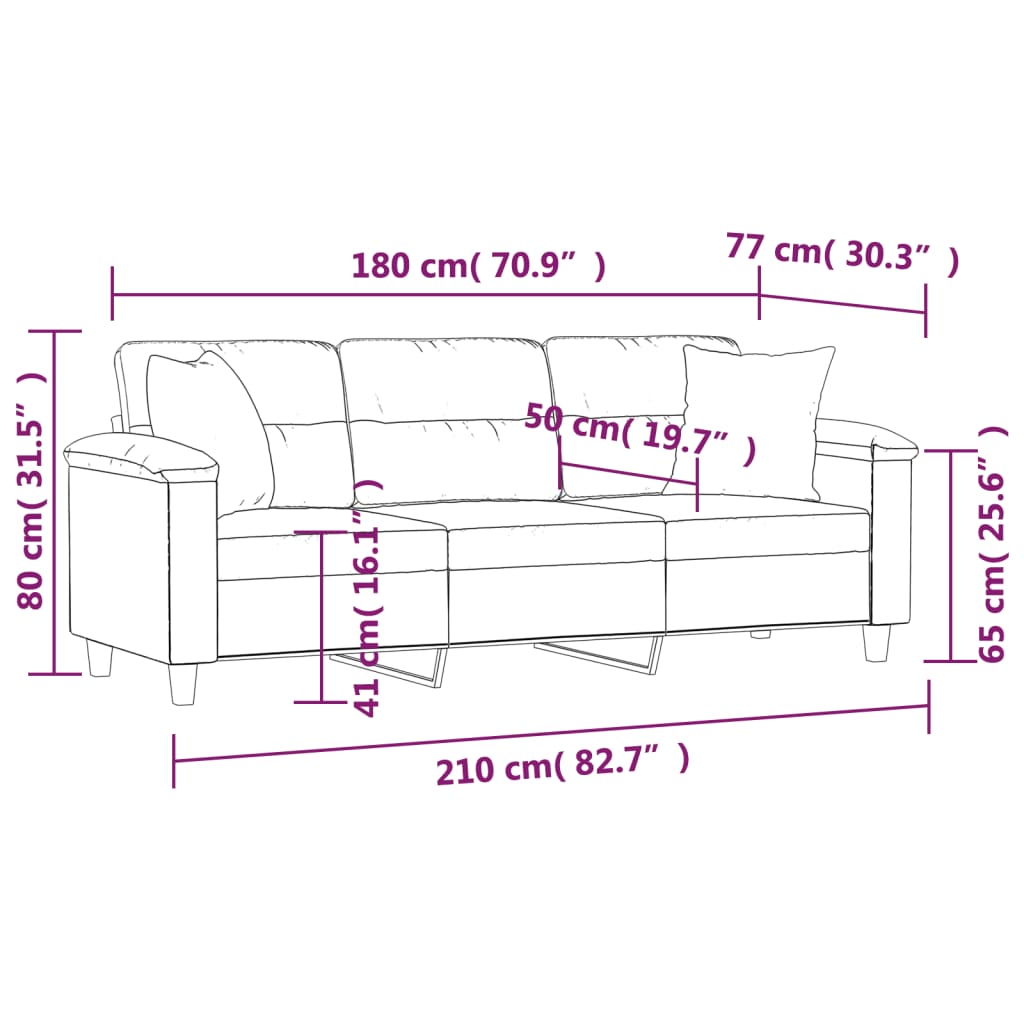 Canapea cu 3 locuri și perne, gri taupe, 180 cm, microfibră