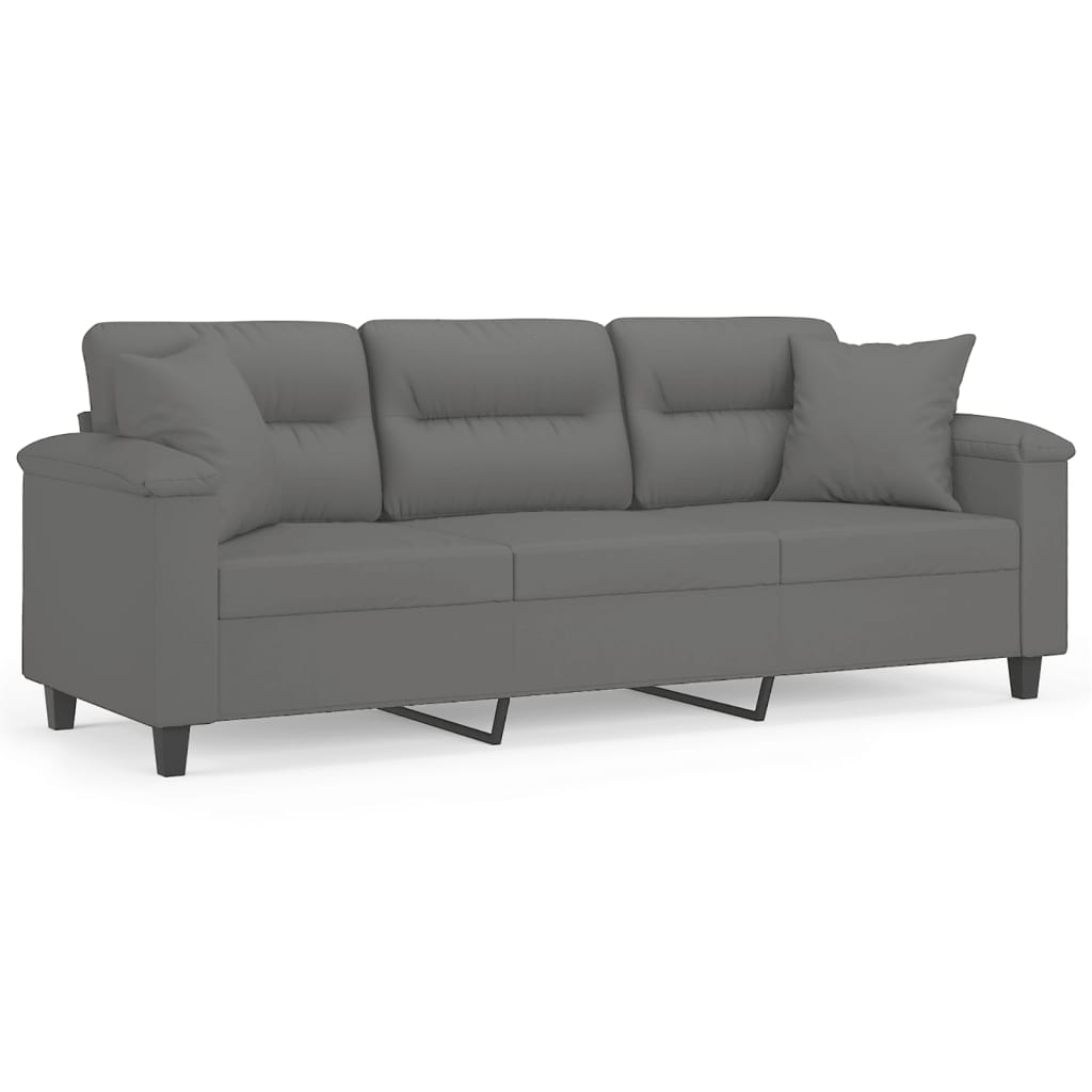 Canapea cu 3 locuri și perne, gri închis, 180 cm, microfibră