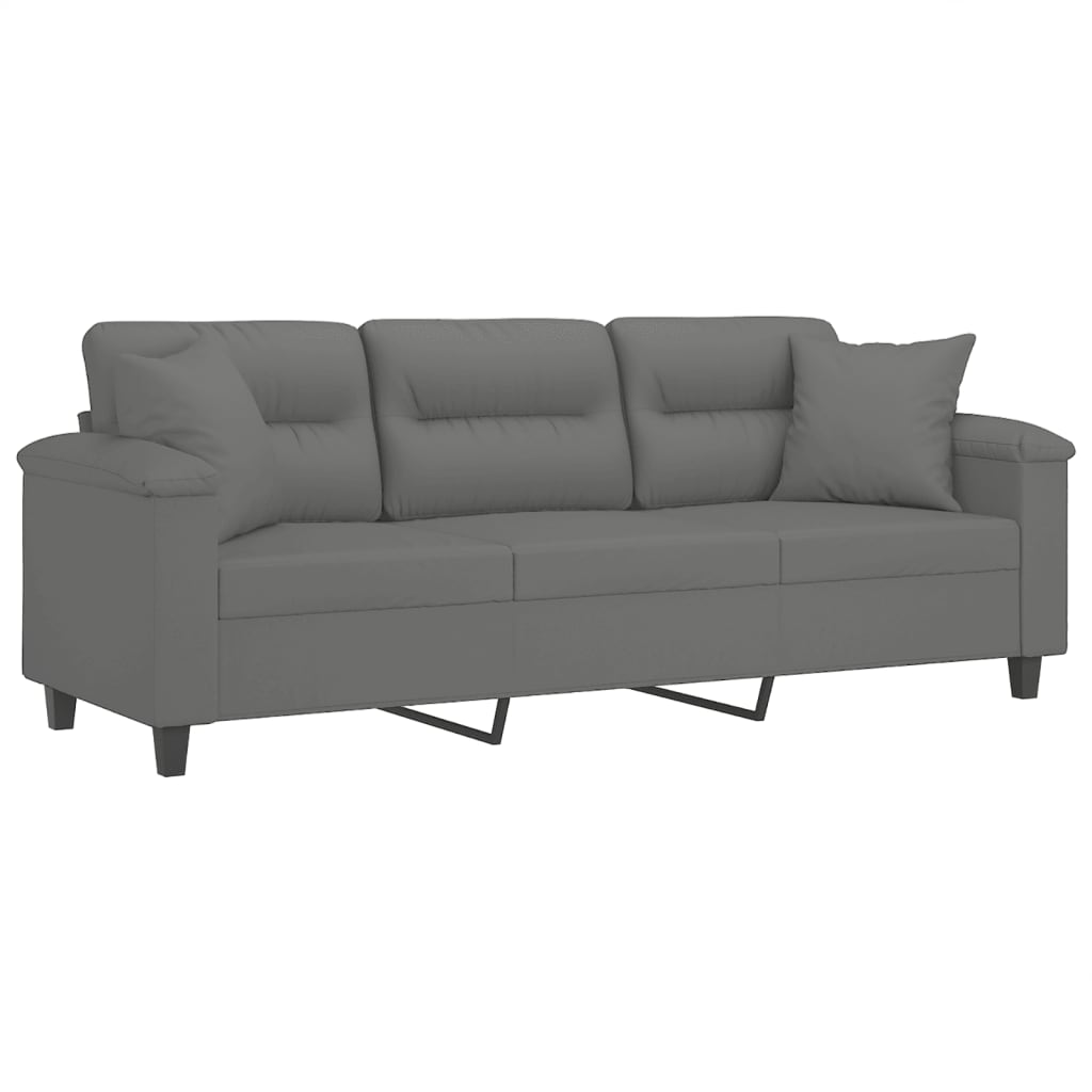 Canapea cu 3 locuri și perne, gri închis, 180 cm, microfibră
