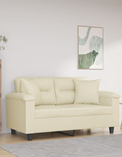 Încărcați imaginea în vizualizatorul Galerie, Canapea cu 2 locuri cu pernuțe, crem, 120 cm, piele ecologică
