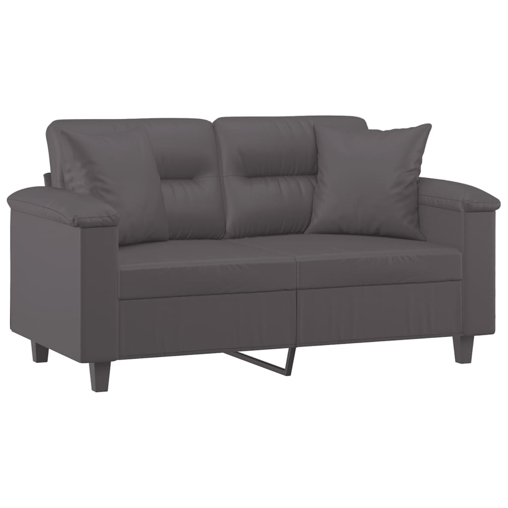 Canapea cu 2 locuri cu pernuțe, gri, 120 cm, piele ecologică