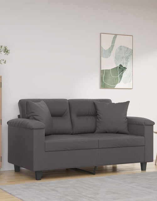Încărcați imaginea în vizualizatorul Galerie, Canapea cu 2 locuri cu pernuțe, gri, 120 cm, piele ecologică
