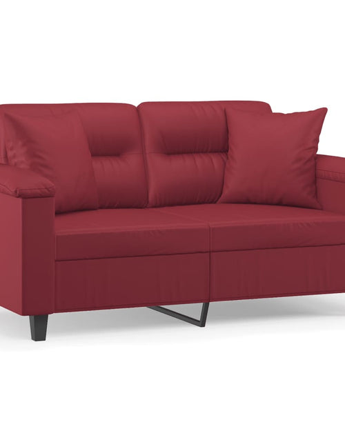 Încărcați imaginea în vizualizatorul Galerie, Canapea cu 2 locuri cu pernuțe, roșu vin 120 cm piele ecologică
