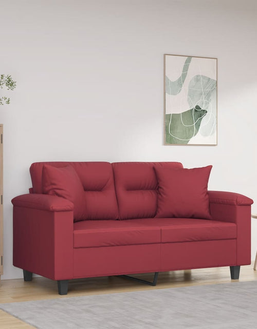 Загрузите изображение в средство просмотра галереи, Canapea cu 2 locuri cu pernuțe, roșu vin 120 cm piele ecologică

