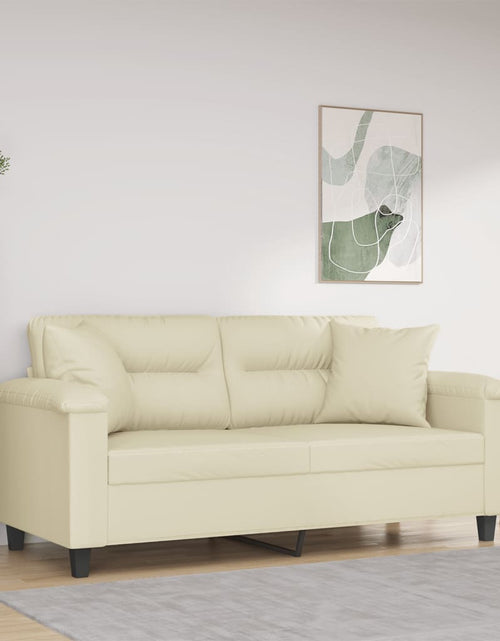 Încărcați imaginea în vizualizatorul Galerie, Canapea cu 2 locuri cu pernuțe, crem, 140 cm, piele ecologică
