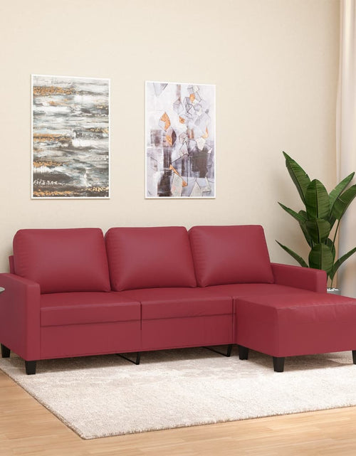 Încărcați imaginea în vizualizatorul Galerie, Canapea cu 3 locuri și taburet, roșu vin 180 cm piele ecologică
