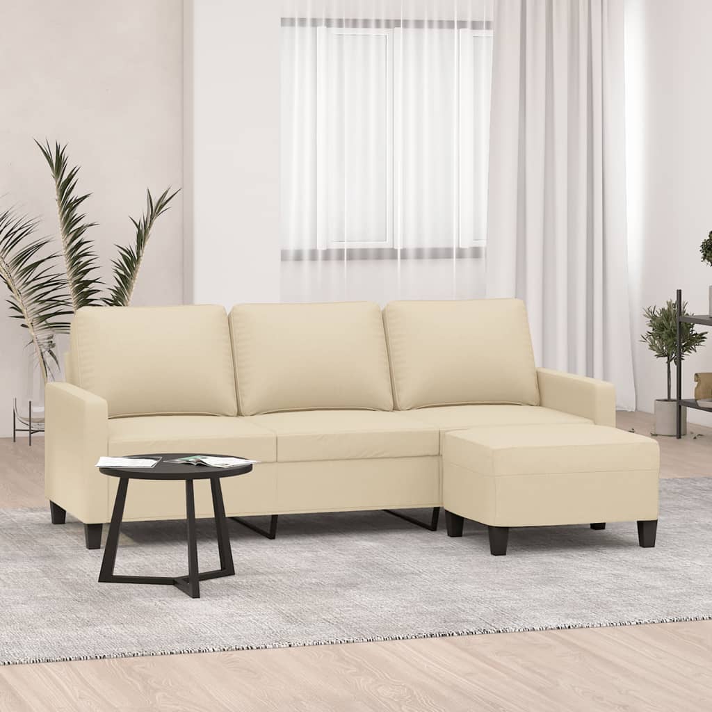 Canapea cu 3 locuri cu taburet, crem, 180 cm, material textil