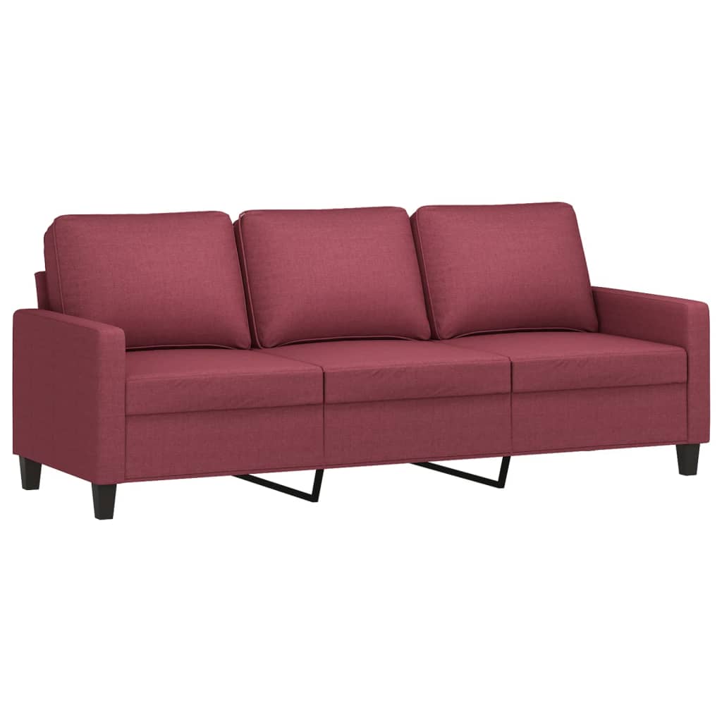 Canapea cu 3 locuri și taburet, roșu vin, 180 cm, textil