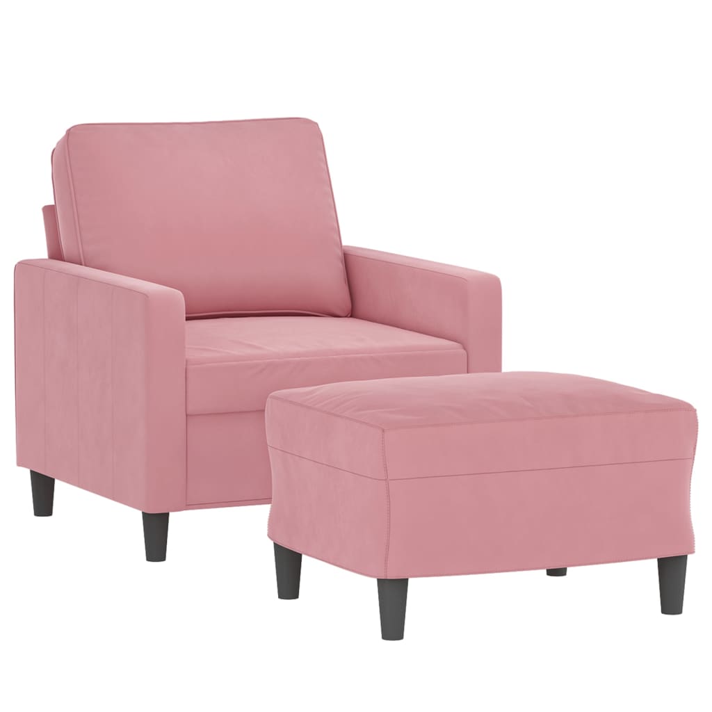 Fotoliu canapea cu taburet, roz, 60 cm, catifea