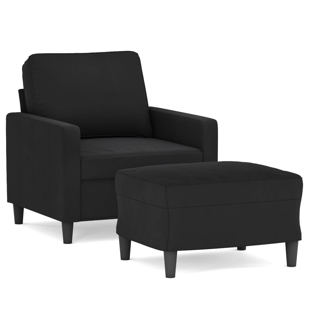 Fotoliu canapea cu taburet, negru, 60 cm, catifea