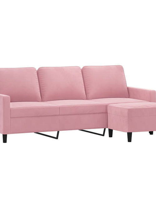 Încărcați imaginea în vizualizatorul Galerie, Canapea cu 3 locuri și taburet, roz, 180 cm, catifea
