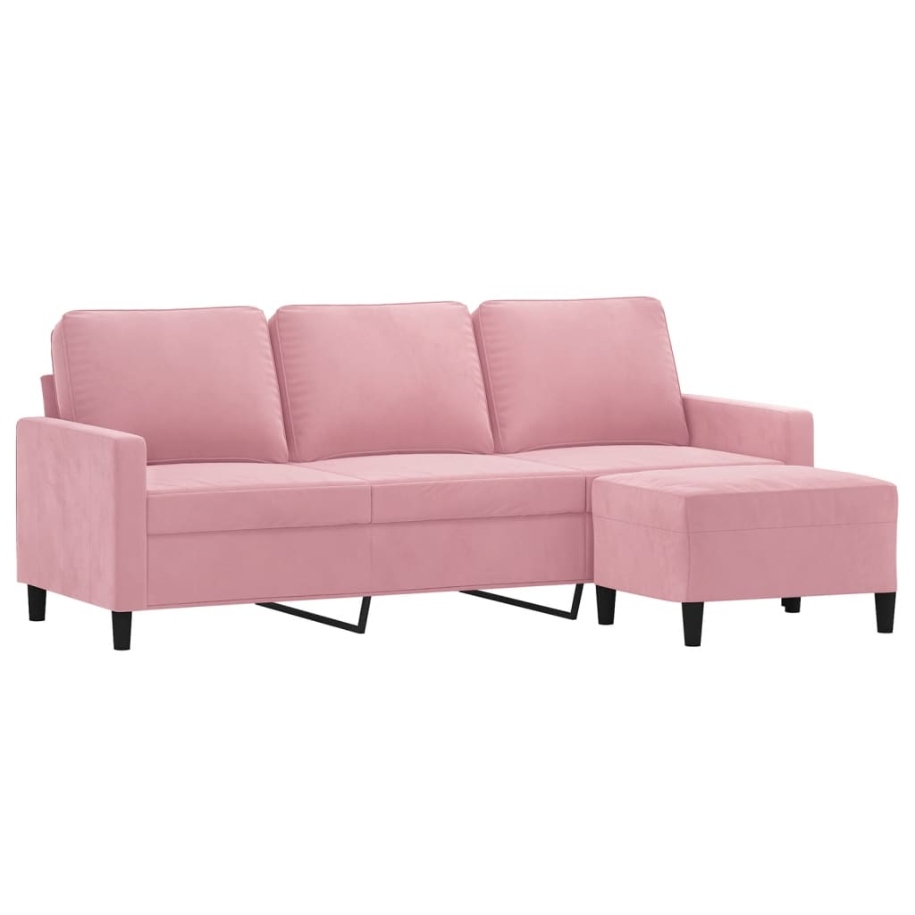 Canapea cu 3 locuri și taburet, roz, 180 cm, catifea