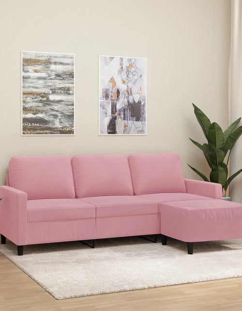 Загрузите изображение в средство просмотра галереи, Canapea cu 3 locuri și taburet, roz, 180 cm, catifea
