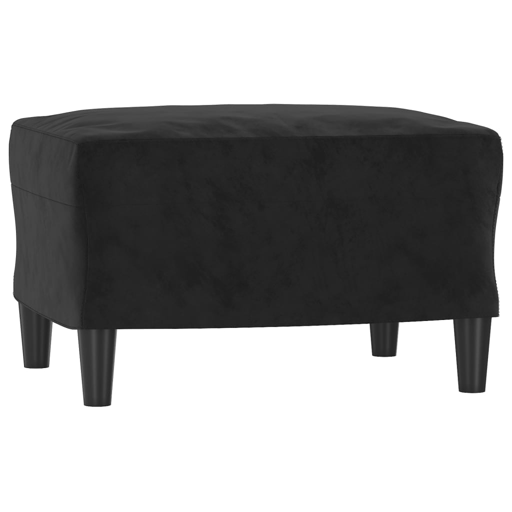 Canapea cu 3 locuri și taburet, negru, 180 cm, catifea