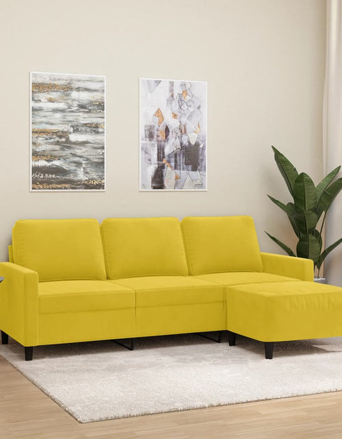 Încărcați imaginea în vizualizatorul Galerie, Canapea cu 3 locuri și taburet, galben, 180 cm, catifea
