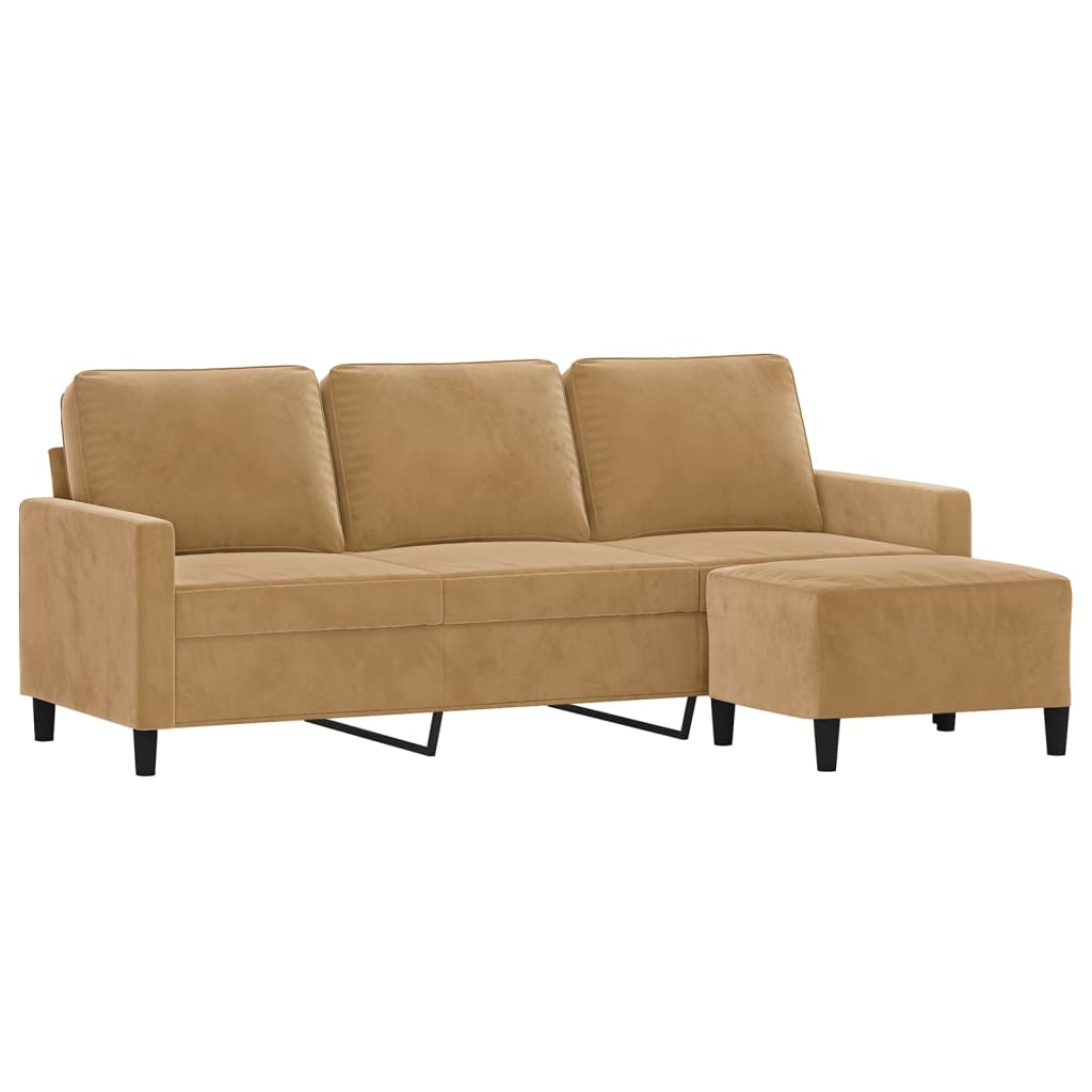 Canapea cu 3 locuri și taburet, maro, 180 cm, catifea