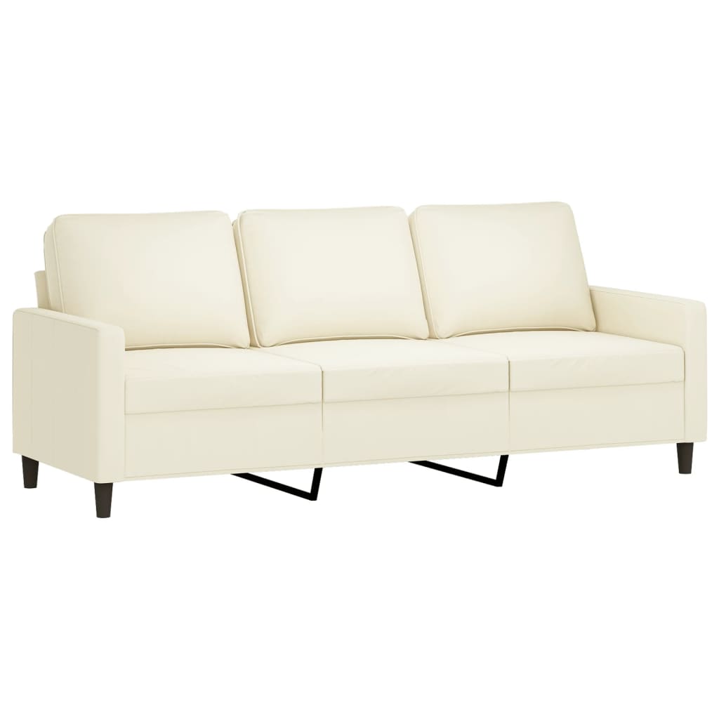 Canapea cu 3 locuri și taburet, crem, 180 cm, catifea