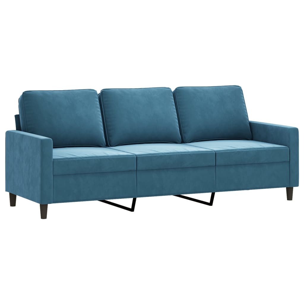 Canapea cu 3 locuri și taburet, albastru, 180 cm, catifea