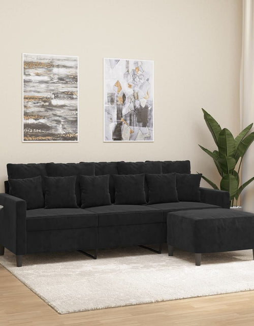Încărcați imaginea în vizualizatorul Galerie, Canapea cu 3 locuri și taburet, negru, 180 cm, catifea
