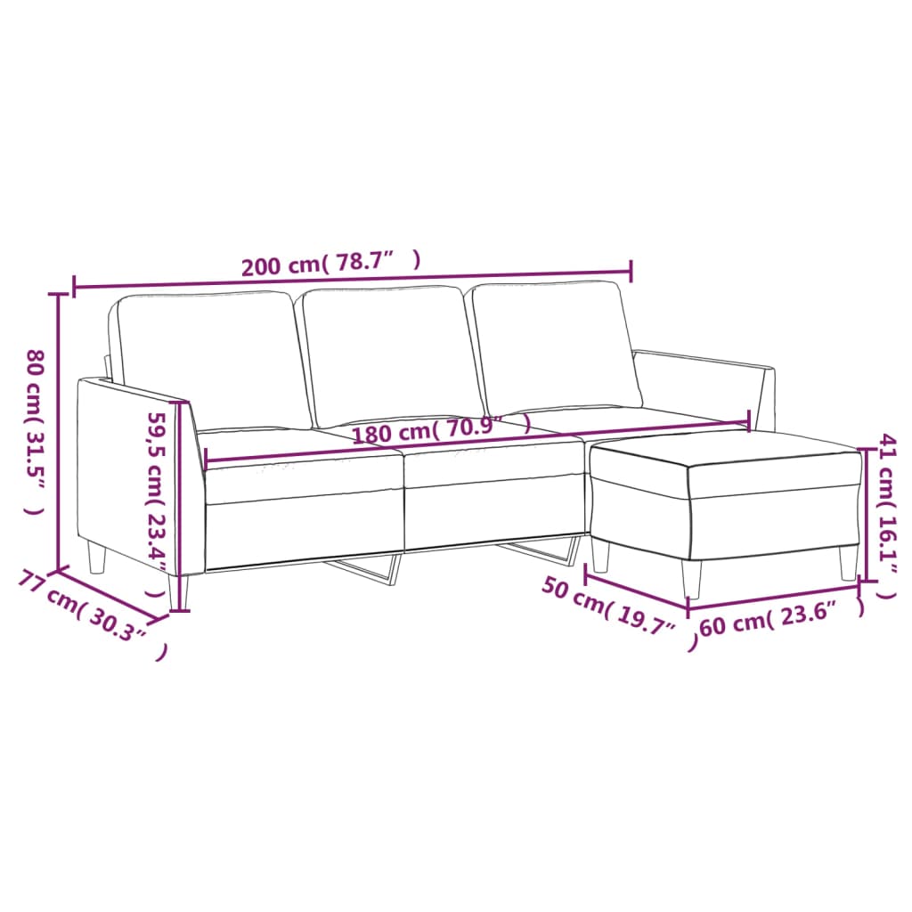 Canapea cu 3 locuri / taburet cappuccino 180 cm piele ecologică