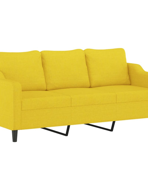 Încărcați imaginea în vizualizatorul Galerie, Canapea cu 3 locuri și taburet, galben deschis, 180 cm, textil
