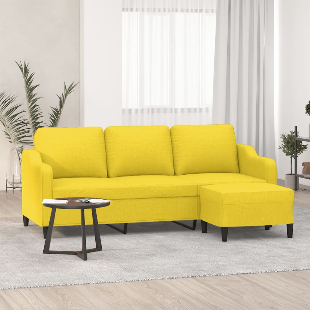 Canapea cu 3 locuri și taburet, galben deschis, 180 cm, textil