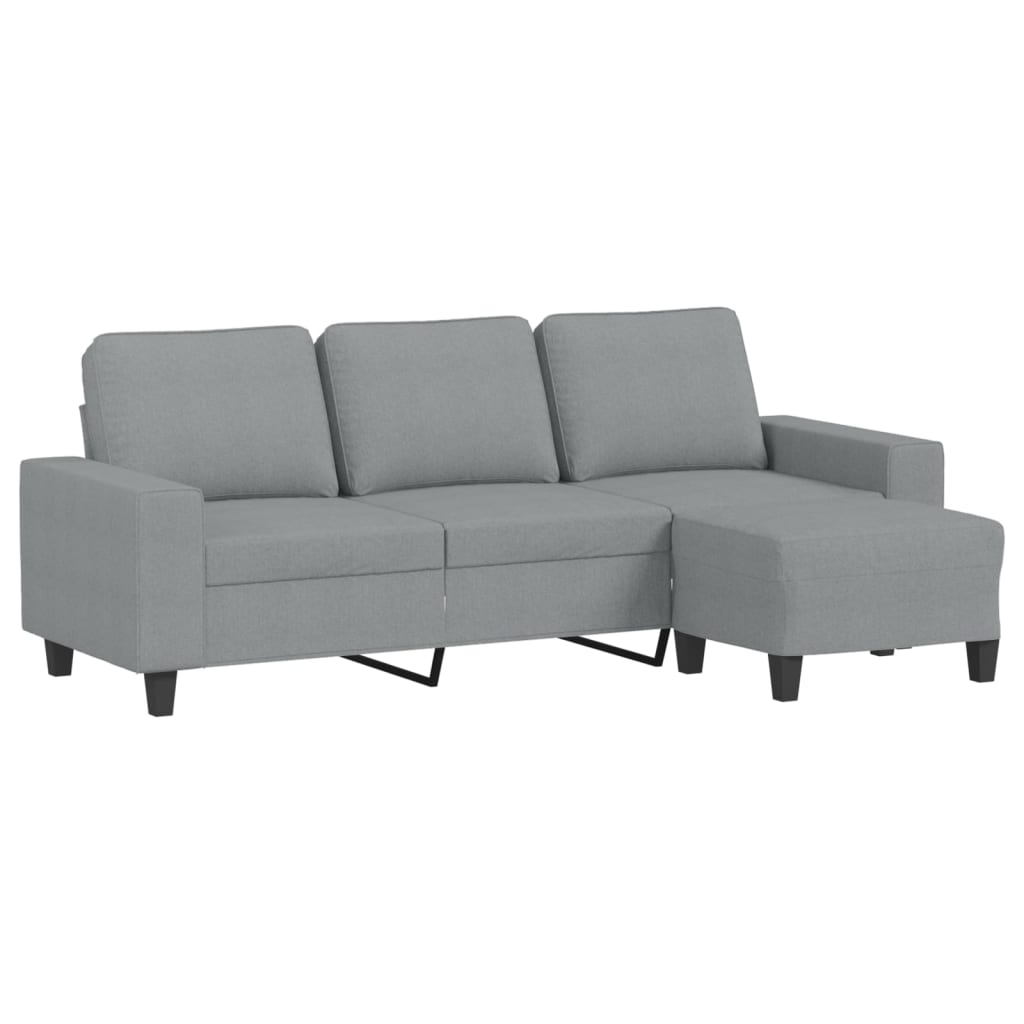 Canapea cu 3 locuri și taburet, gri deschis, 180 cm, textil